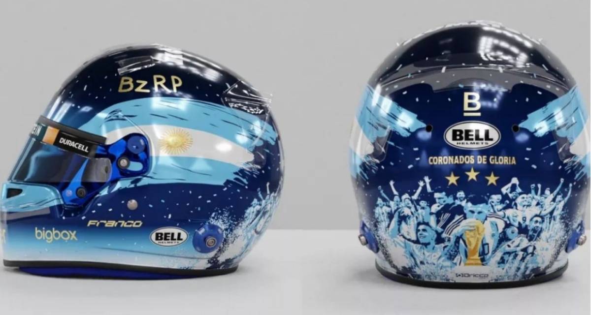 F1: el casco que utilizó Colapinto en homenaje a la consagración de la Selección Argentina en Qatar 2022
