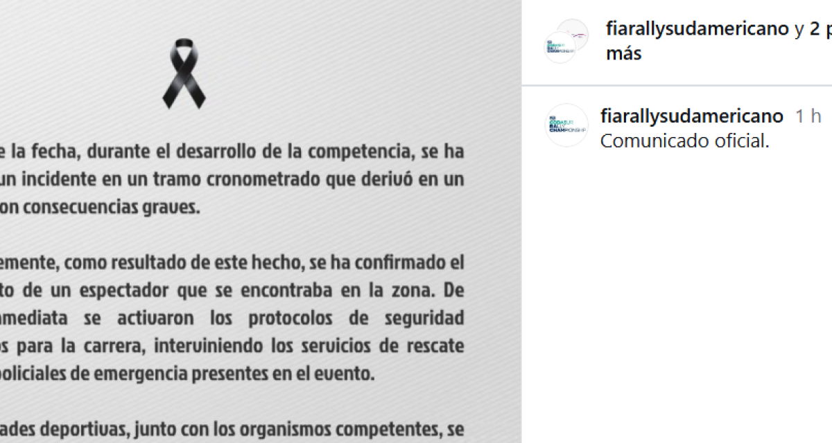 El comunicado oficial del Rally Sudamericano tras la muerte de un espectador