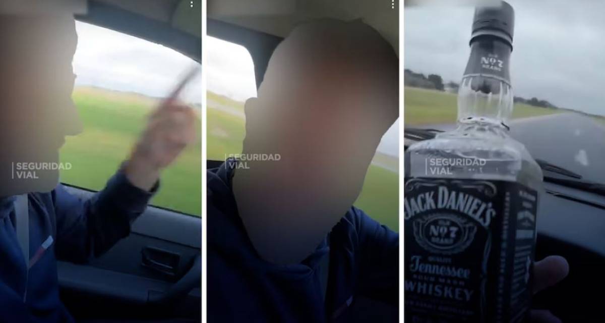 Un hombre se grabó mientras manejaba por Ruta 2 tomando whisky, al grito de "si nos matamos, nos matamos"