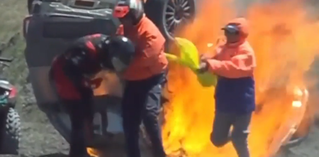 ¡Impactante! Fuerte vuelco e incendio en Viedma