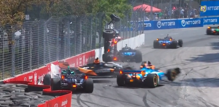 IndyCar: impresionante choque múltiple a pocas vueltas del final en Toronto