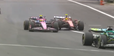 F1: ¡Atención! El roce de Hamilton a Colapinto en el inicio del GP de Brasil