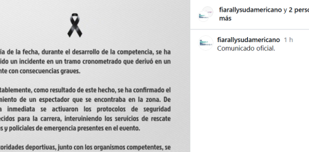 El comunicado oficial del Rally Sudamericano tras la muerte de un espectador