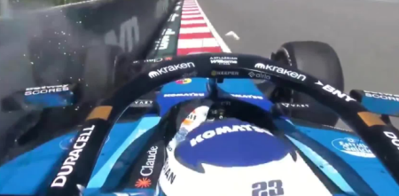 F1: el instante captado por la on board del incidente de Albon con una marmota en Canadá
