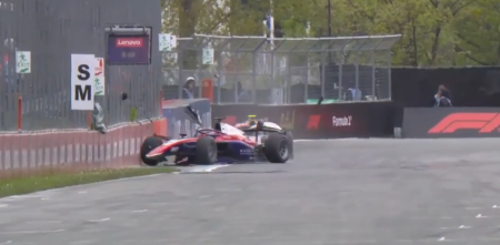 F2: durísimo golpe contra el muro de Laurens Van Hoepen en plena final en Montreal