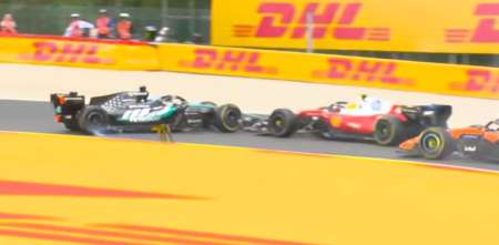 F1: ¡Atención! El toque entre Russell y Hamilton en el arranque del GP de Bélgica
