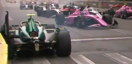 Caos en la Fórmula 2: así fue la accidentada largada de la Carrera Sprint en Bakú
