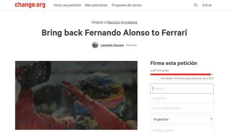 Piden a una ONG la vuelta de Alonso a Ferrari