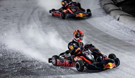 Verstappen y Gasly en el hielo con un karting