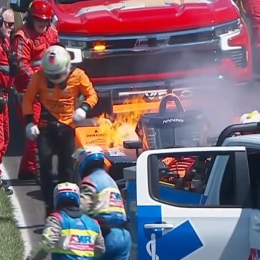 IndyCar: fuego en el auto de Pato O’Ward durante el Warm Up en el IndyGP