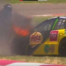 Fuego en el auto de Luciano Farroni