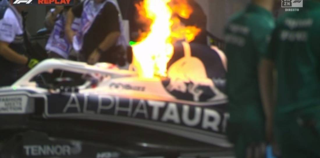 VIDEO: fuego en el auto de Pierre Gasly durante los ensayos del GP de Singapur de F1