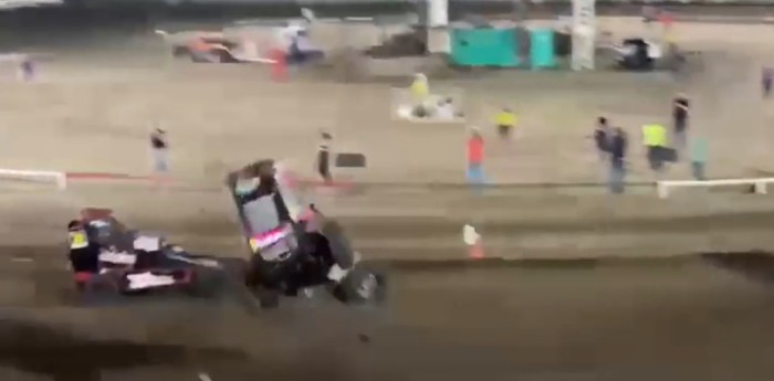 ¡Tremendo vuelco! tumbó su midget y quedó acelerado a fondo