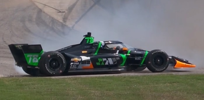 ¡Cuidado, Titán! El trompo que complicó a Canapino durante la práctica de la IndyCar en Barber