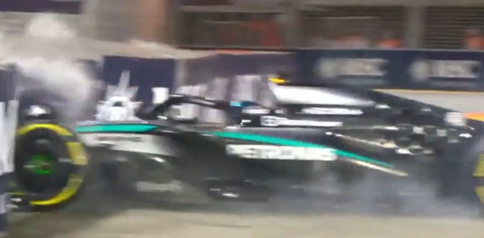 F1: ¡Fuerte golpe! Russell se impactó con el muro de contención en la FP2 en Singapur