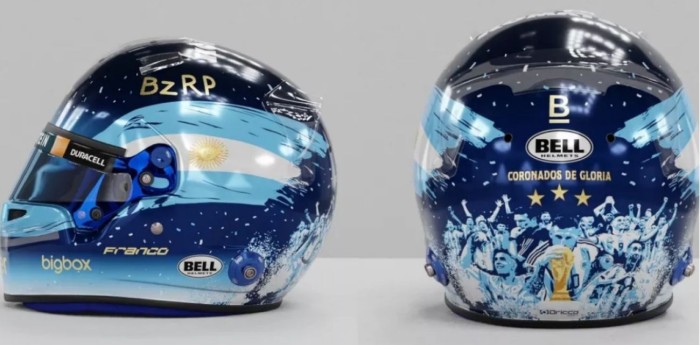 F1: el casco que utilizó Colapinto en homenaje a la consagración de la Selección Argentina en Qatar 2022