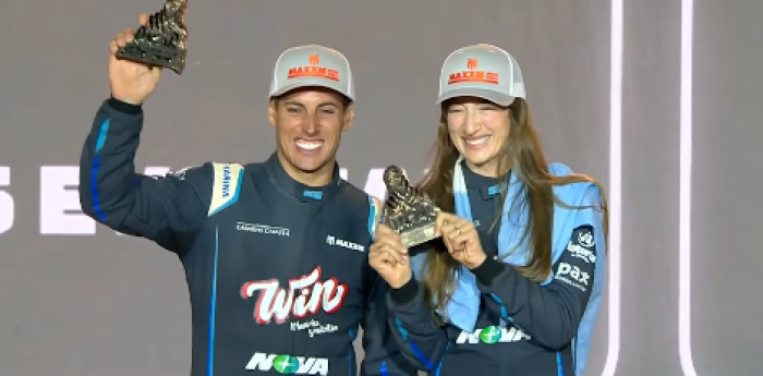 Dakar 2026: así festejaron Cavigliasso y Pertegarini el tercer puesto en el podio de los Challenger