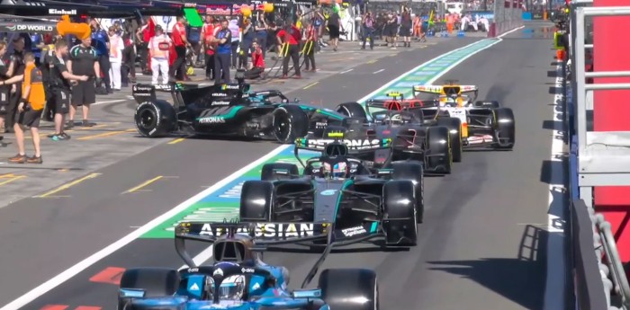 F1: ¡Tensión! Russell se apuró y Lindbland le pisó el alerón delantero cuando salía a pista