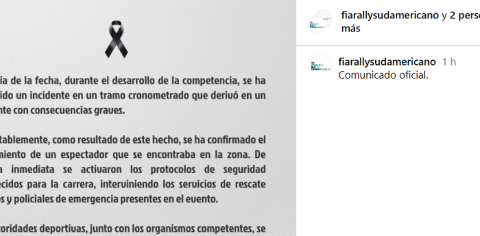 El comunicado oficial del Rally Sudamericano tras la muerte de un espectador