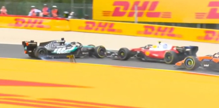 F1: ¡Atención! El toque entre Russell y Hamilton en el arranque del GP de Bélgica
