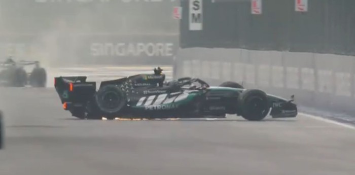 Russell perdió el control del Mercedes y chocó en solitario en la Sprint del GP de Singapur de F1
