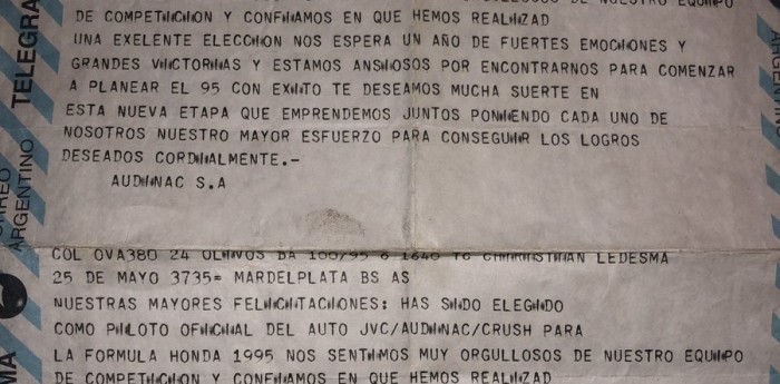 El telegrama que le cambió la vida a Ledesma