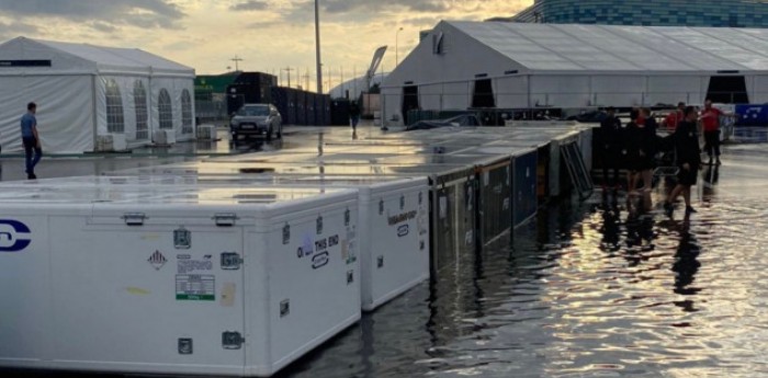 Paddock inundado y previsión de lluvia para Sochi