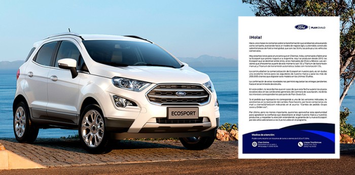 La Ford Ecosport para planes de ahorro, llegará desde India