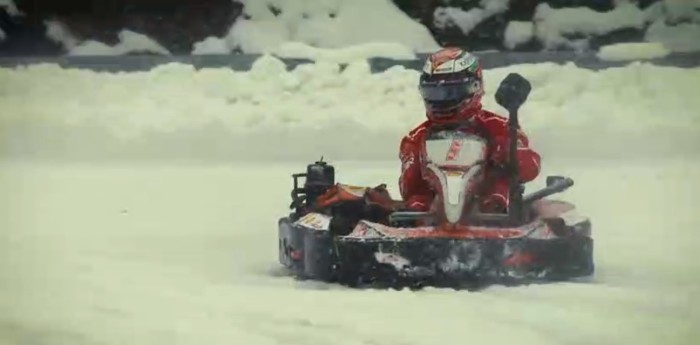 Raikkonen se lució en una carrera de karts bajo la nieve