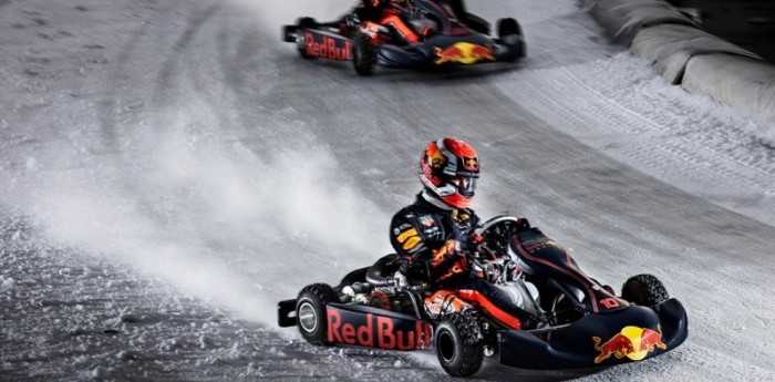 Verstappen y Gasly en el hielo con un karting