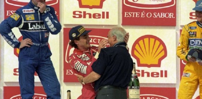 El podio de Ayrton Senna con Fangio en Brasil