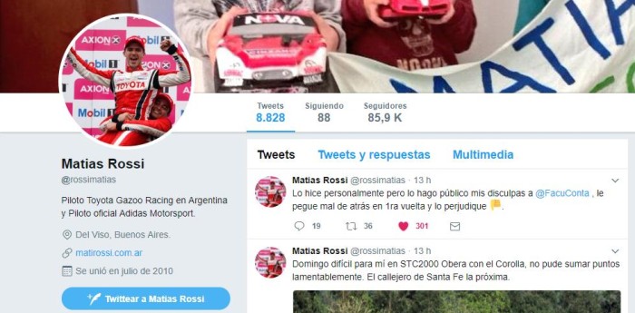 Las disculpas de Rossi en las redes sociales