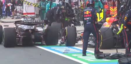 F1: el insólito accidente de Verstappen y Antonelli en los boxes