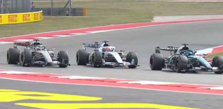 El insólito momento entre Russell, Hulkenberg y Ocon durante la FP3 del GP de Estados Unidos