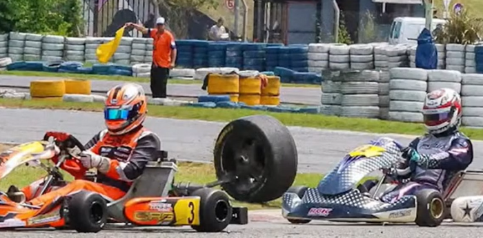 Secuelas del fortísimo accidente de Gastaldi: un neumático terminó en el kartódromo