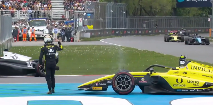 F2: "¿Estás loco?": el gesto de Durksen a Dunne tras el toque en la carrera sprint en Canadá
